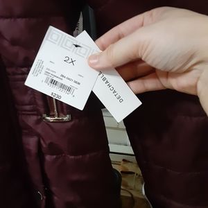 Burgundy Liz Clairborne coat with fur trimmed hood